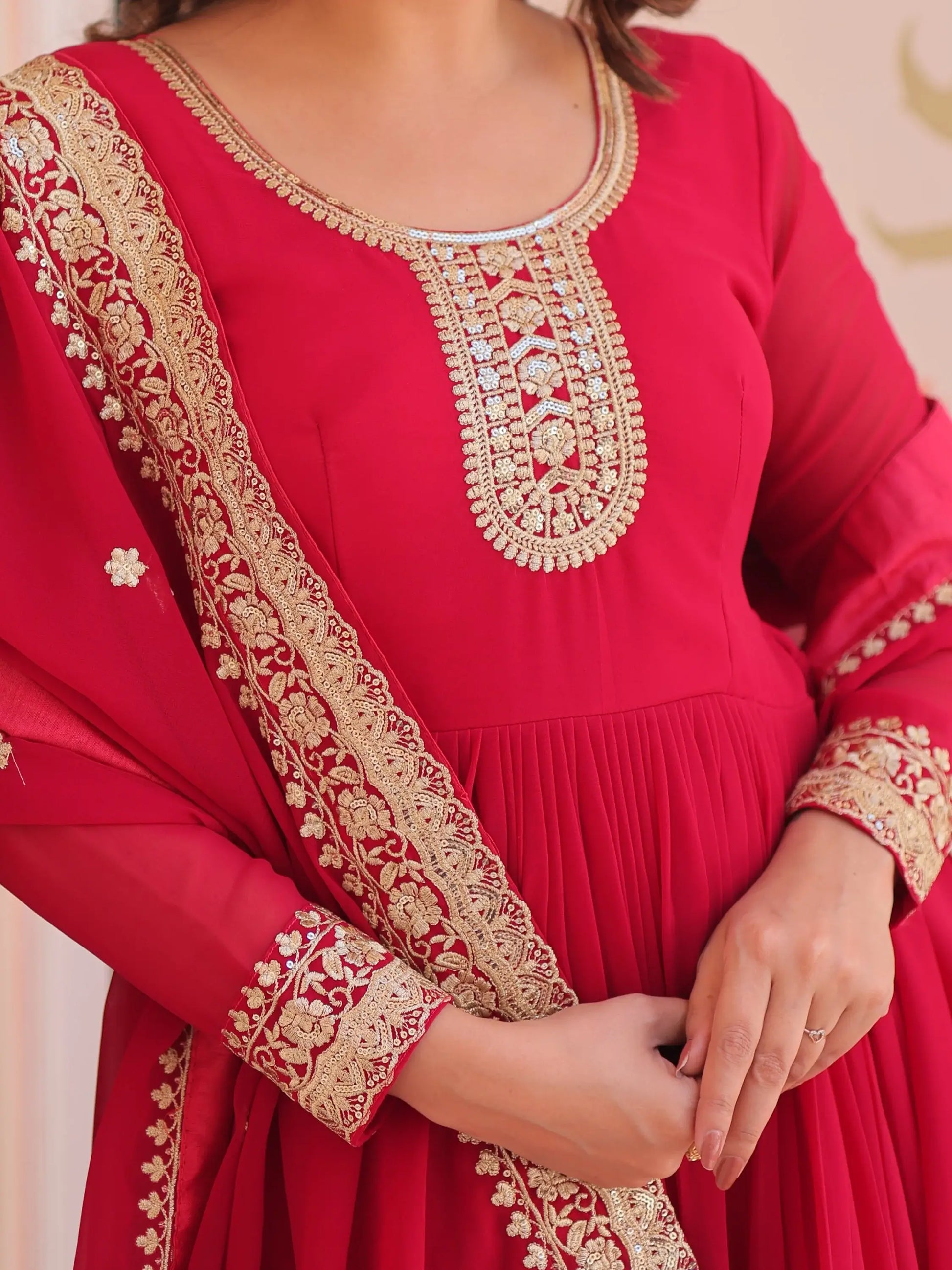 Excellent Pink Sequins Georgette Function Wear Gown With Dupatta - Zeel Clothing