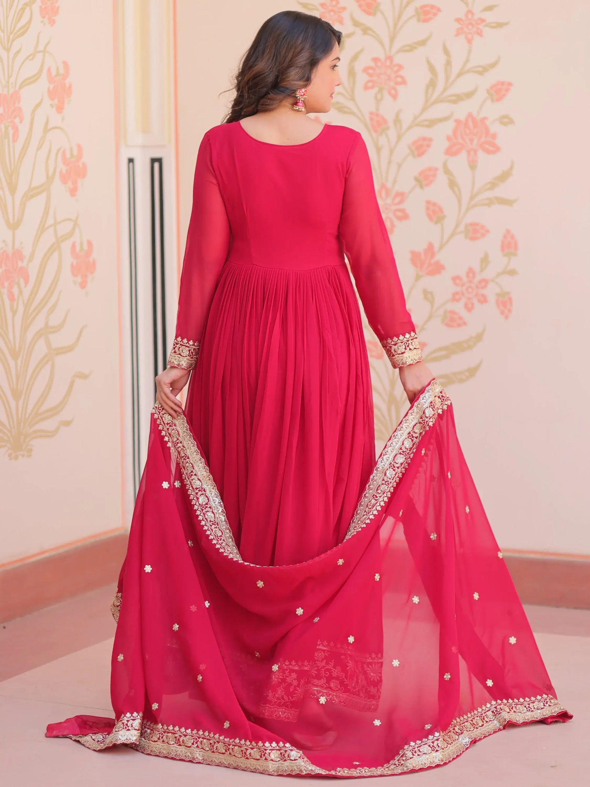 Excellent Pink Sequins Georgette Function Wear Gown With Dupatta - Zeel Clothing