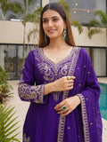 Excellent Purple Embroidered Chinon Festive Wear Palazzo Suit