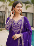 Excellent Purple Embroidered Chinon Festive Wear Palazzo Suit