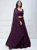 Excellent Purple Sequins Georgette Reception Wear Lehenga Choli