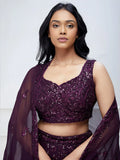 Excellent Purple Sequins Georgette Reception Wear Lehenga Choli