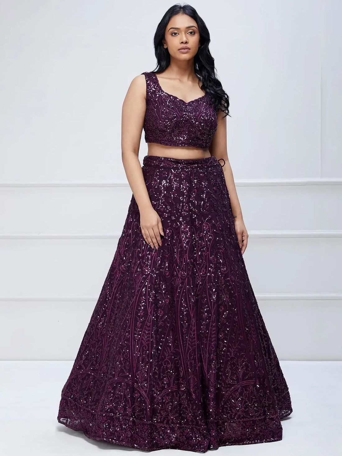 Excellent Purple Sequins Georgette Reception Wear Lehenga Choli - Zeel Clothing