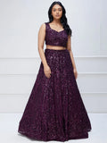 Excellent Purple Sequins Georgette Reception Wear Lehenga Choli - Zeel Clothing