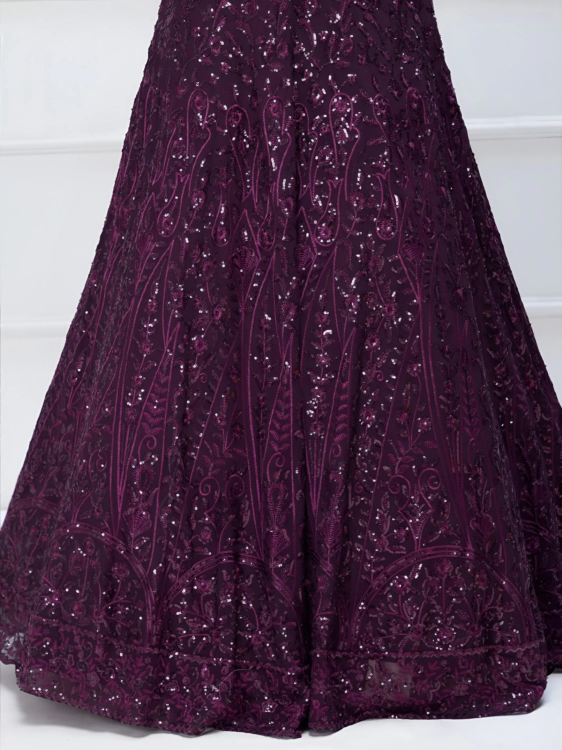 Excellent Purple Sequins Georgette Reception Wear Lehenga Choli