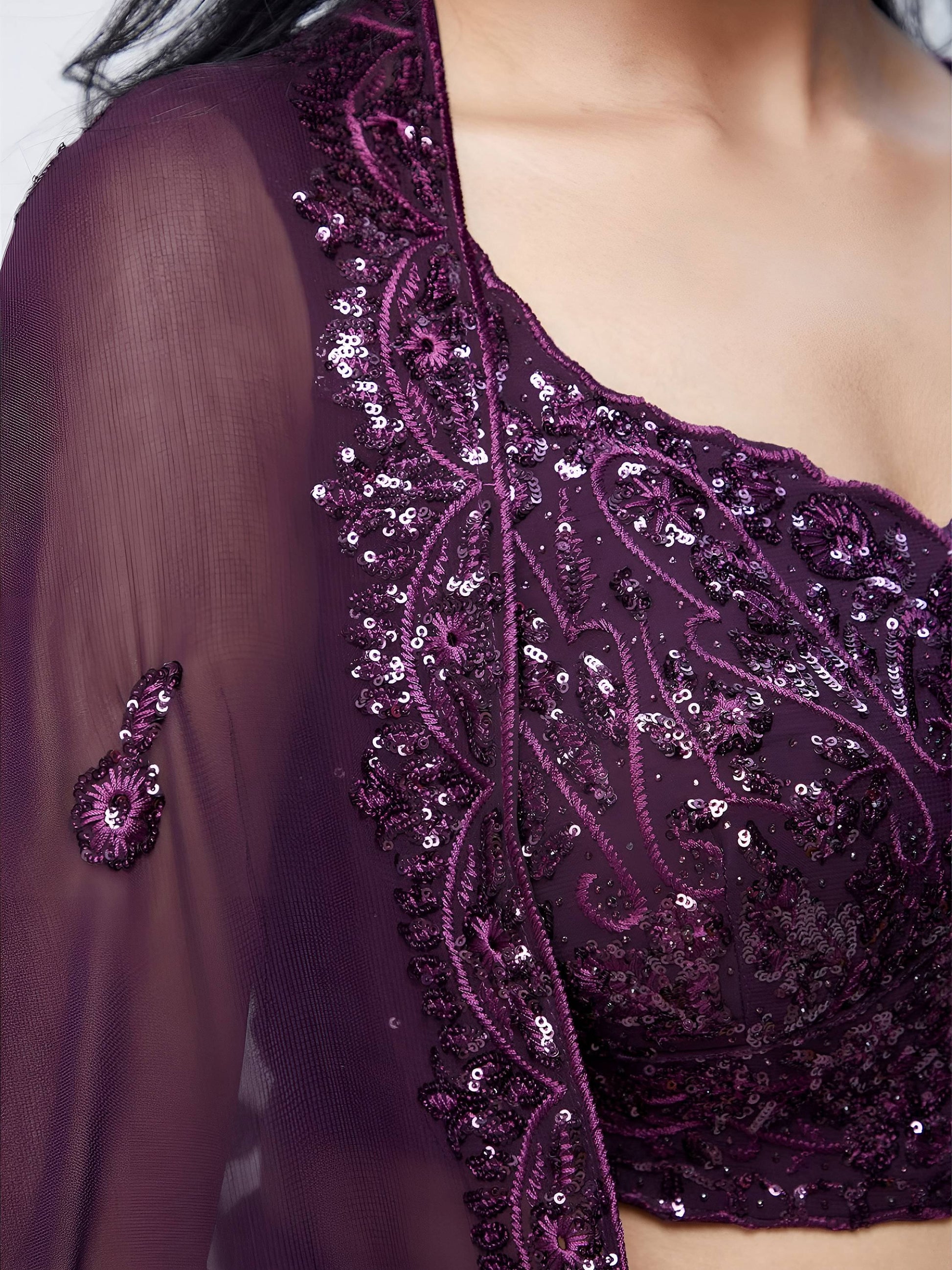 Excellent Purple Sequins Georgette Reception Wear Lehenga Choli