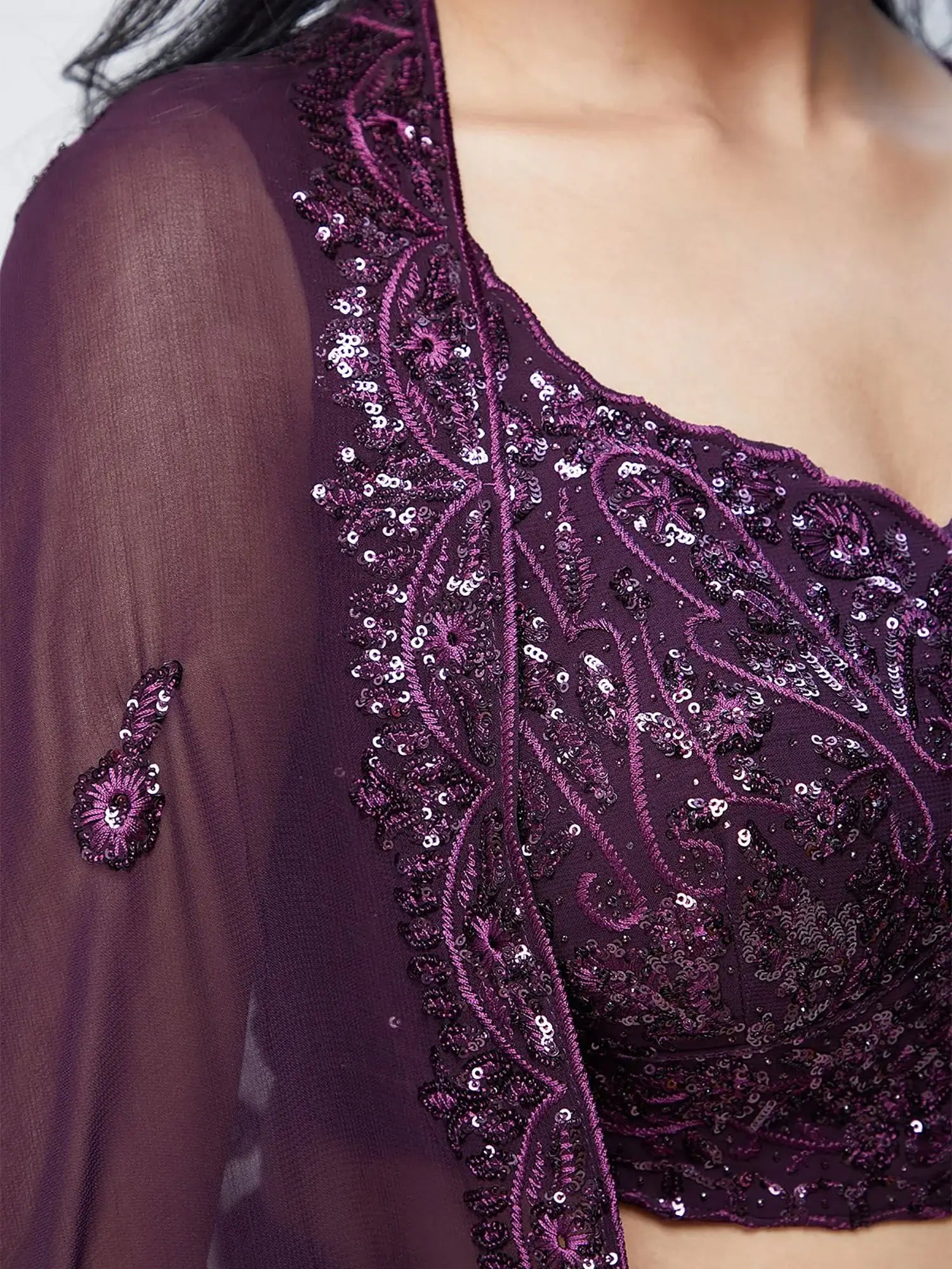 Excellent Purple Sequins Georgette Reception Wear Lehenga Choli - Zeel Clothing