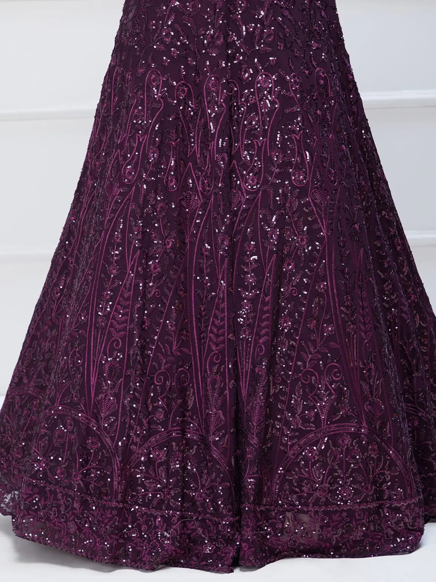 Excellent Purple Sequins Georgette Reception Wear Lehenga Choli - Zeel Clothing
