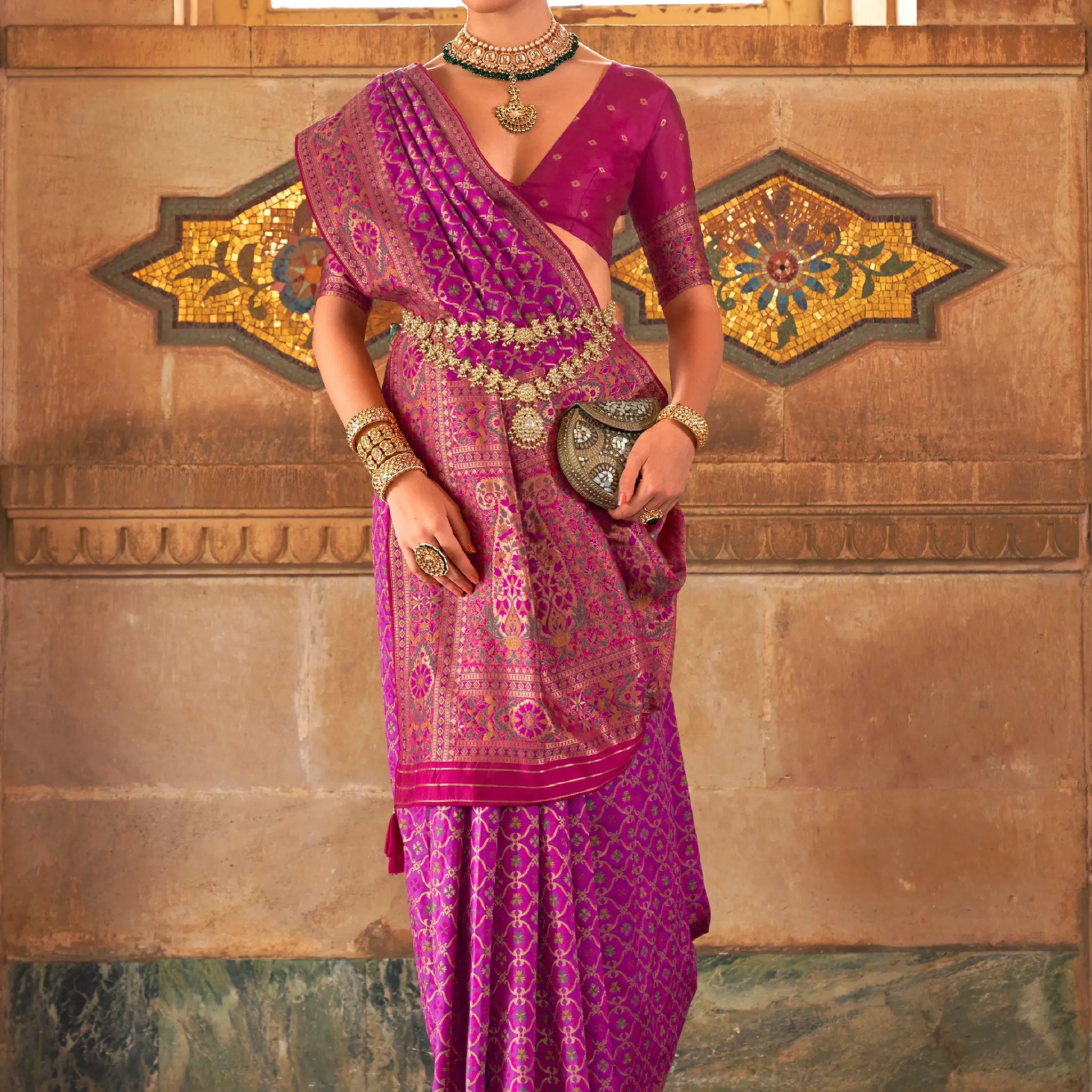 Excellent Purple Weaving Silk Events Wear Saree With Blouse - Zeel Clothing