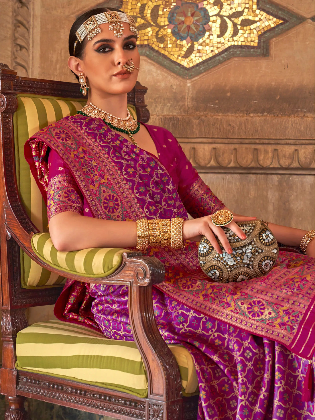 Excellent Purple Weaving Silk Events Wear Saree With Blouse - Zeel Clothing