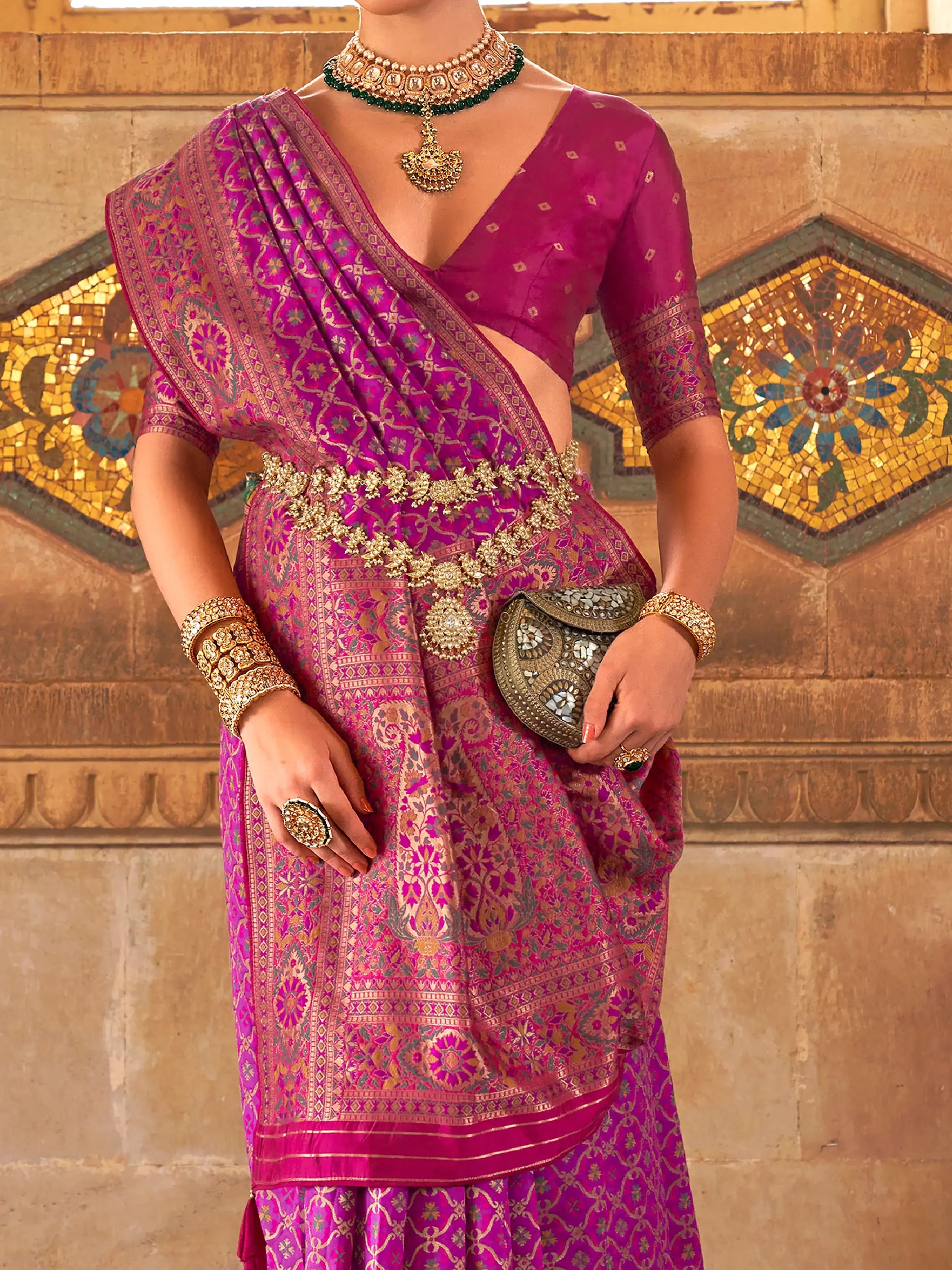 Excellent Purple Weaving Silk Events Wear Saree With Blouse - Zeel Clothing