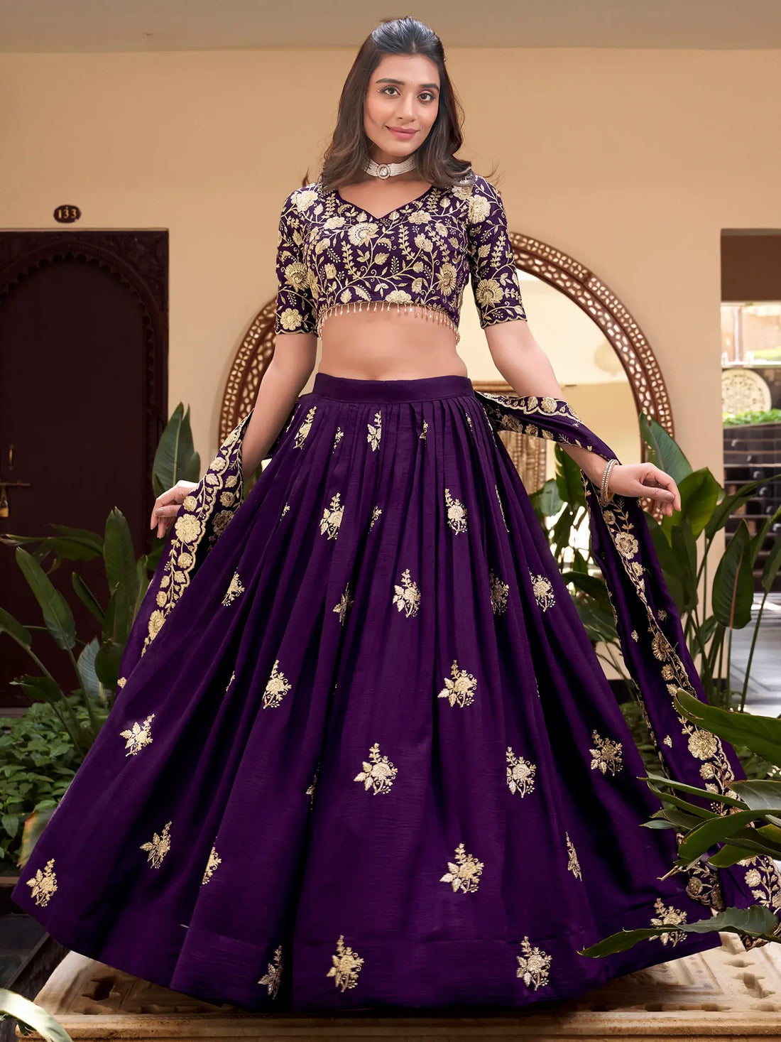 Excellent Purple Zari Embroidered Silk Wedding Wear Lehenga Choli - Zeel Clothing