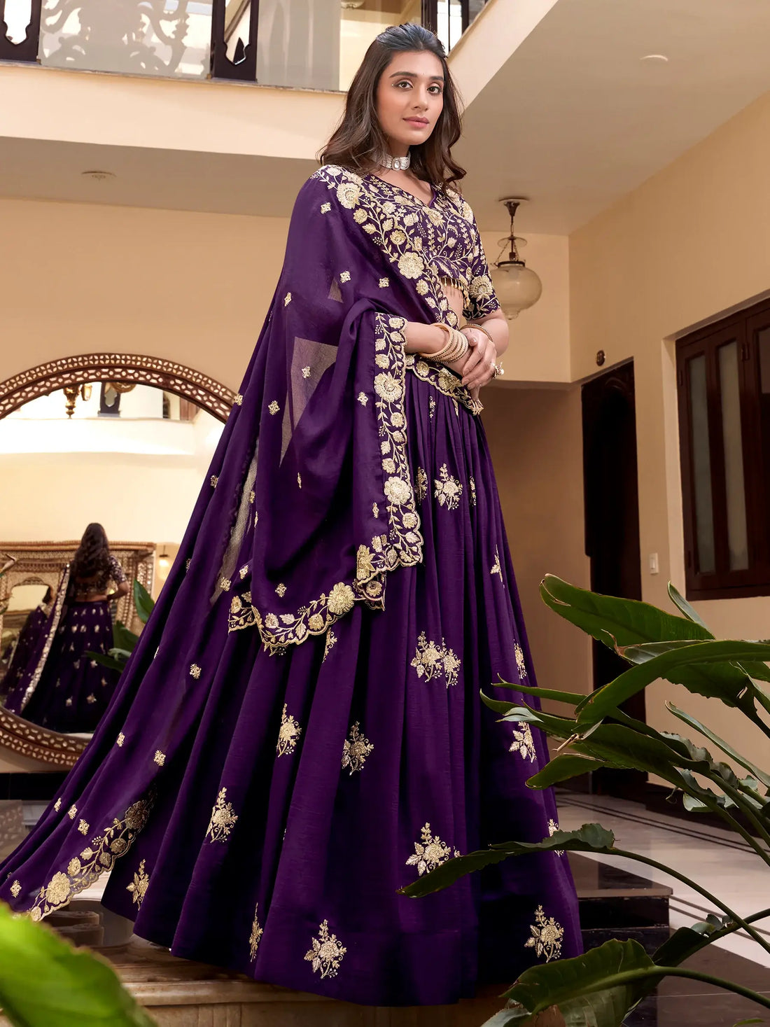 Excellent Purple Zari Embroidered Silk Wedding Wear Lehenga Choli - Zeel Clothing