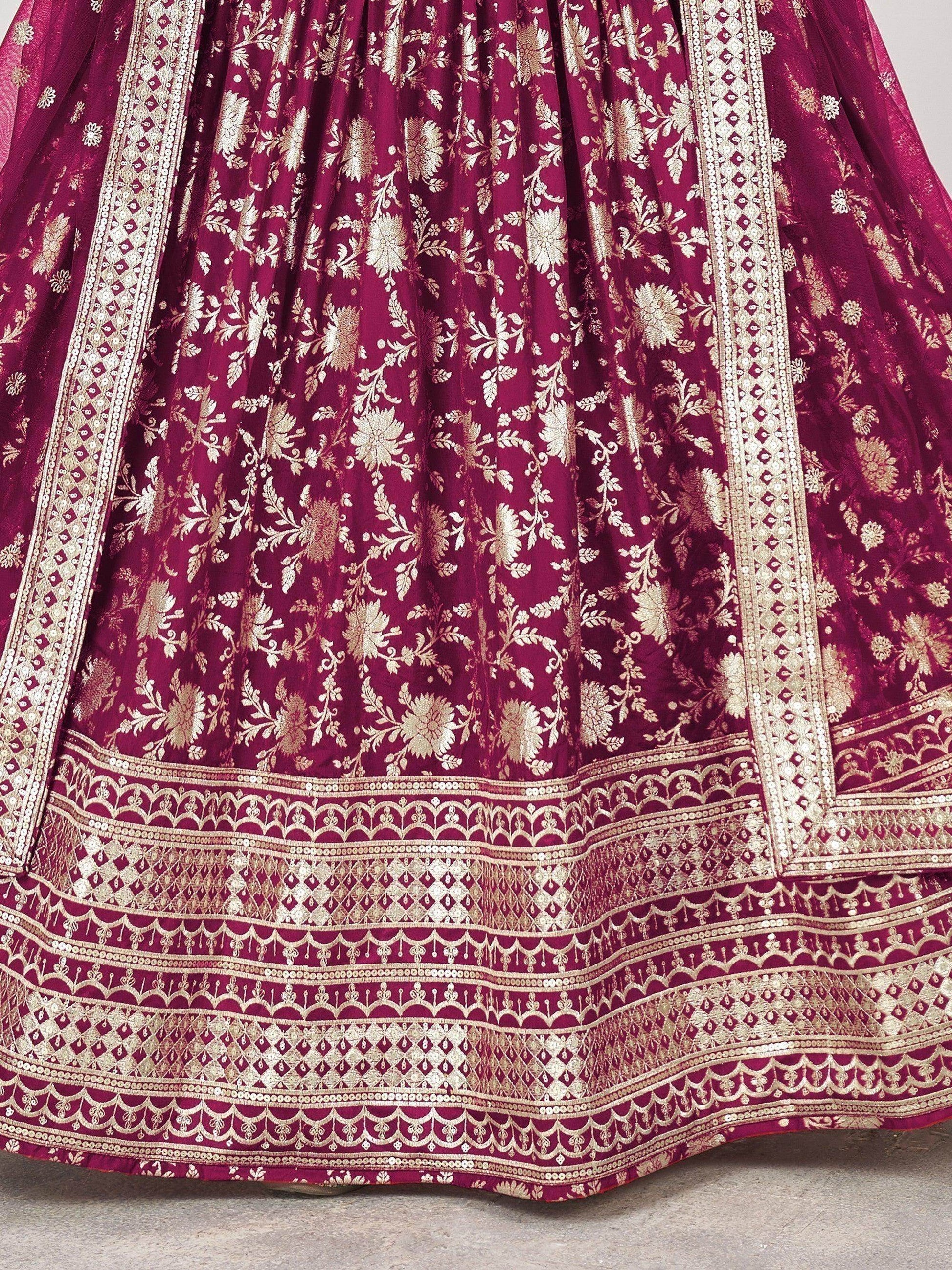 Excellent Rani Pink Zari Work Jacquard Wedding Wear Lehenga Choli - Zeel Clothing