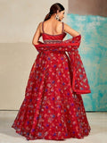 Excellent Red Digital Print Organza Party Wear Lehenga Choli - Zeel Clothing