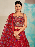 Excellent Red Digital Print Organza Party Wear Lehenga Choli - Zeel Clothing