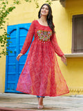 Excellent Red Gamthi Work Georgette Traditional Long Kurti - Zeel Clothing