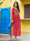 Excellent Red Gamthi Work Georgette Traditional Long Kurti - Zeel Clothing