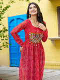 Excellent Red Gamthi Work Georgette Traditional Long Kurti - Zeel Clothing
