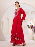 Excellent Red Thread Embroidered Rayon Traditional Co-Ord Set - Zeel Clothing
