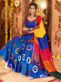 Excellent Royal Blue Thread Work Cotton Navratri Special Lehenga Choli With Dupatta - Zeel Clothing
