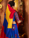 Excellent Royal Blue Thread Work Cotton Navratri Special Lehenga Choli With Dupatta - Zeel Clothing