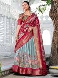 Excellent Sea Green Kalamkari Printed Dola Silk Lehenga Choli - Zeel Clothing