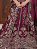 Excellent Wine Embroidered Chinon Engagement Lehenga With Blouse