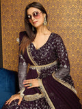 Excellent Wine Foil Work Georgette Wedding Wear Gown With Dupatta - Zeel Clothing