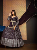 Excellent Wine Foil Work Georgette Wedding Wear Gown With Dupatta - Zeel Clothing