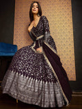 Excellent Wine Foil Work Georgette Wedding Wear Gown With Dupatta - Zeel Clothing