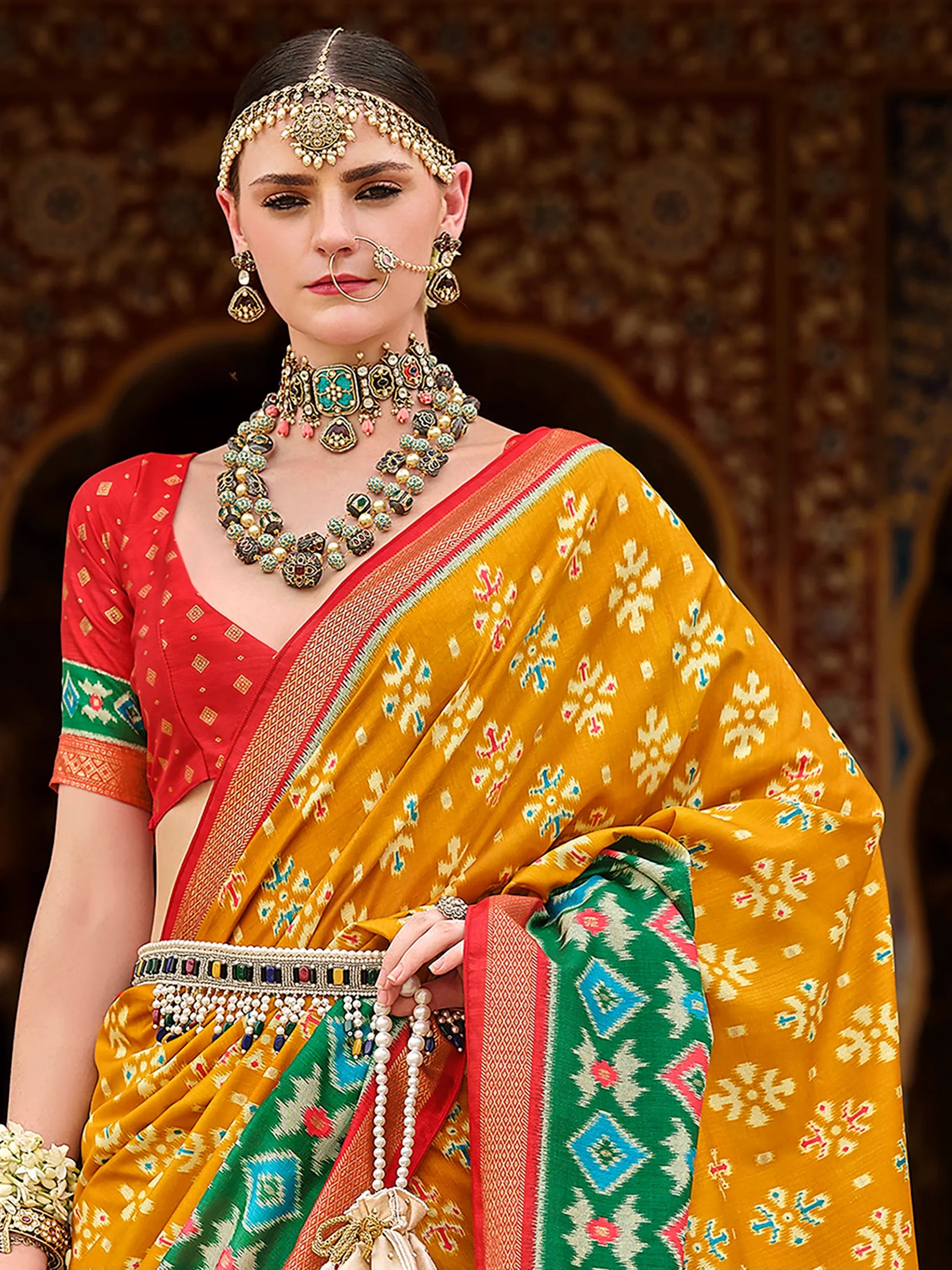 Excellent Yellow Printed Silk Haldi Wear Saree With Blouse - Zeel Clothing