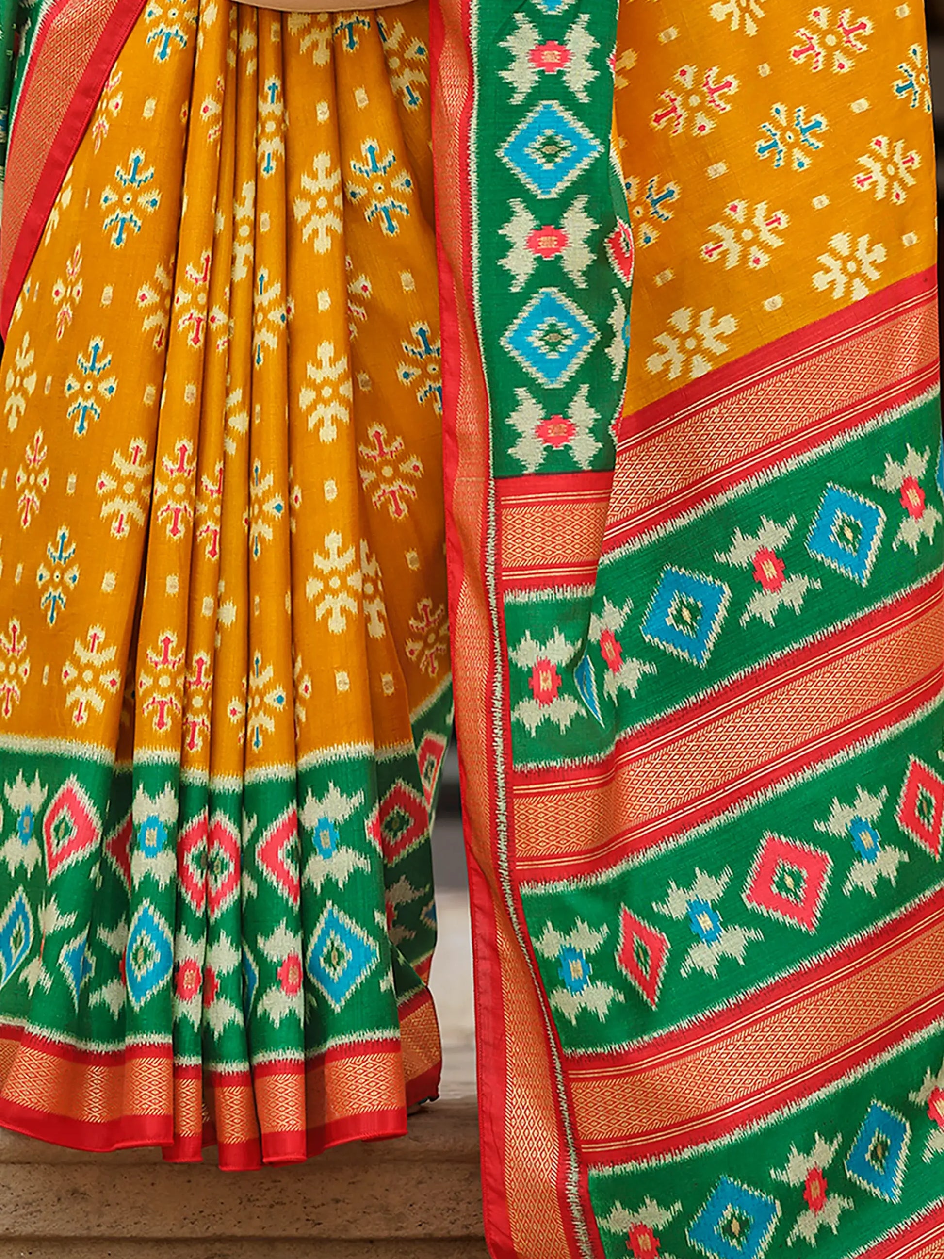 Excellent Yellow Printed Silk Haldi Wear Saree With Blouse - Zeel Clothing