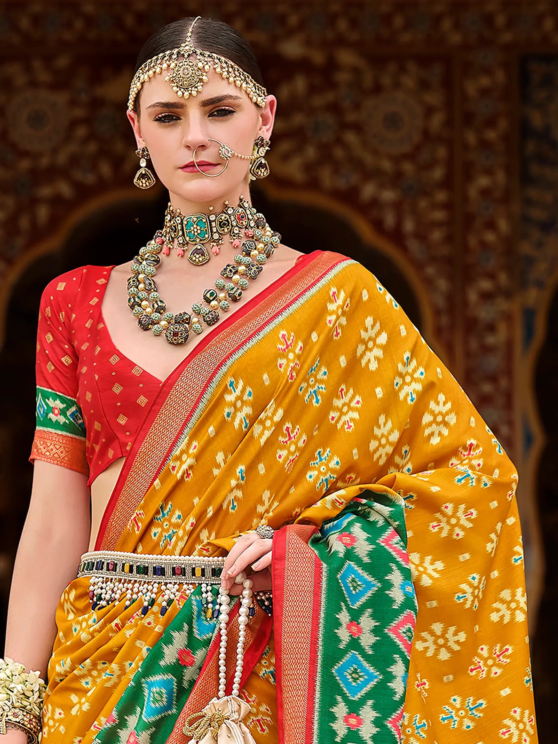 Excellent Yellow Printed Silk Haldi Wear Saree With Blouse - Zeel Clothing