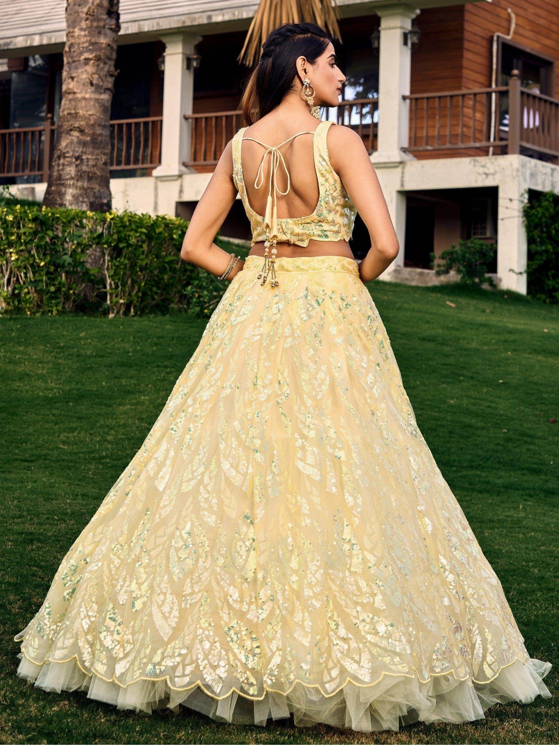 Excellent Yellow Sequins Net Haldi Wear Lehenga Choli With Dupatta - Zeel Clothing