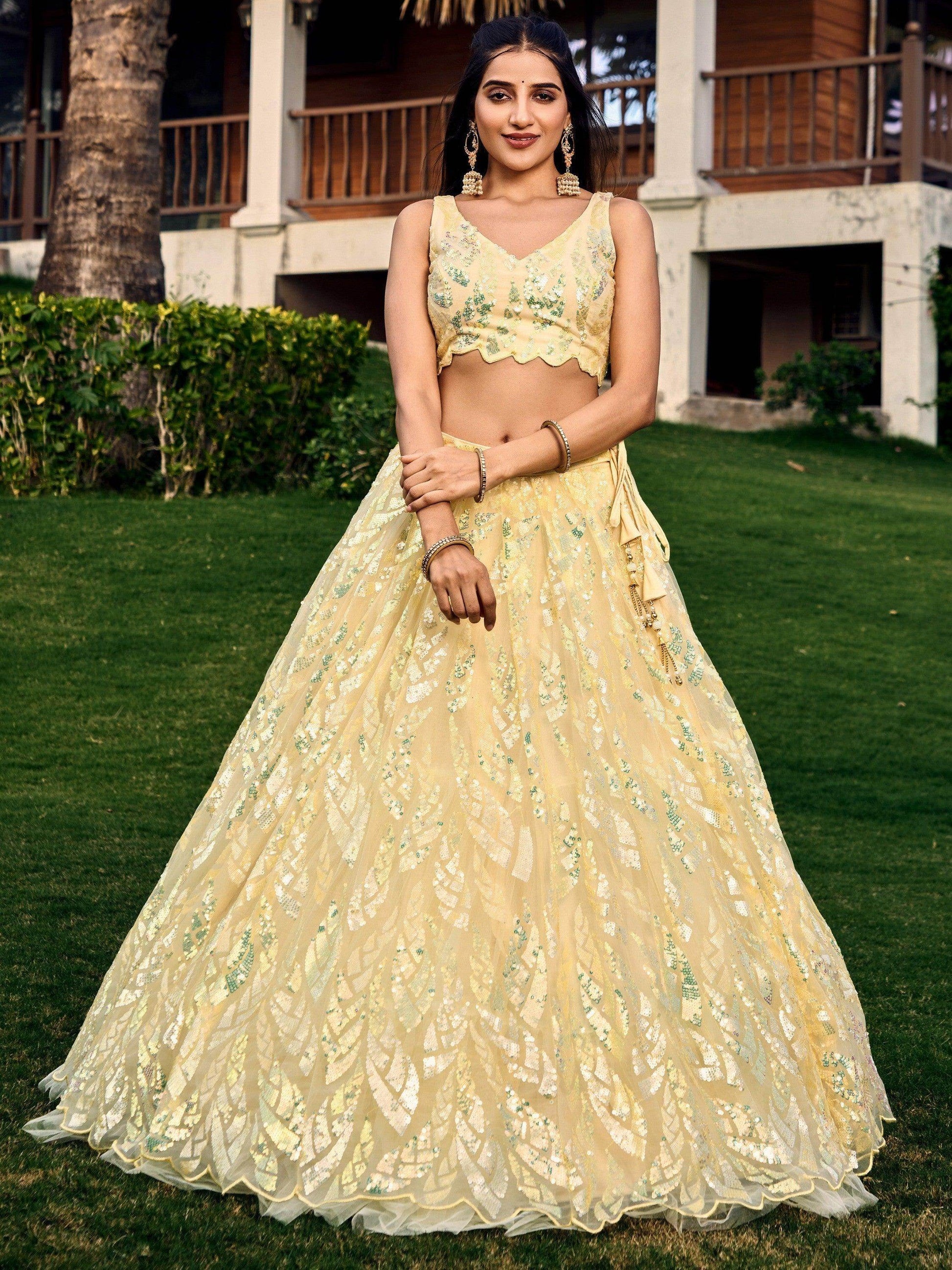 Excellent Yellow Sequins Net Haldi Wear Lehenga Choli With Dupatta - Zeel Clothing