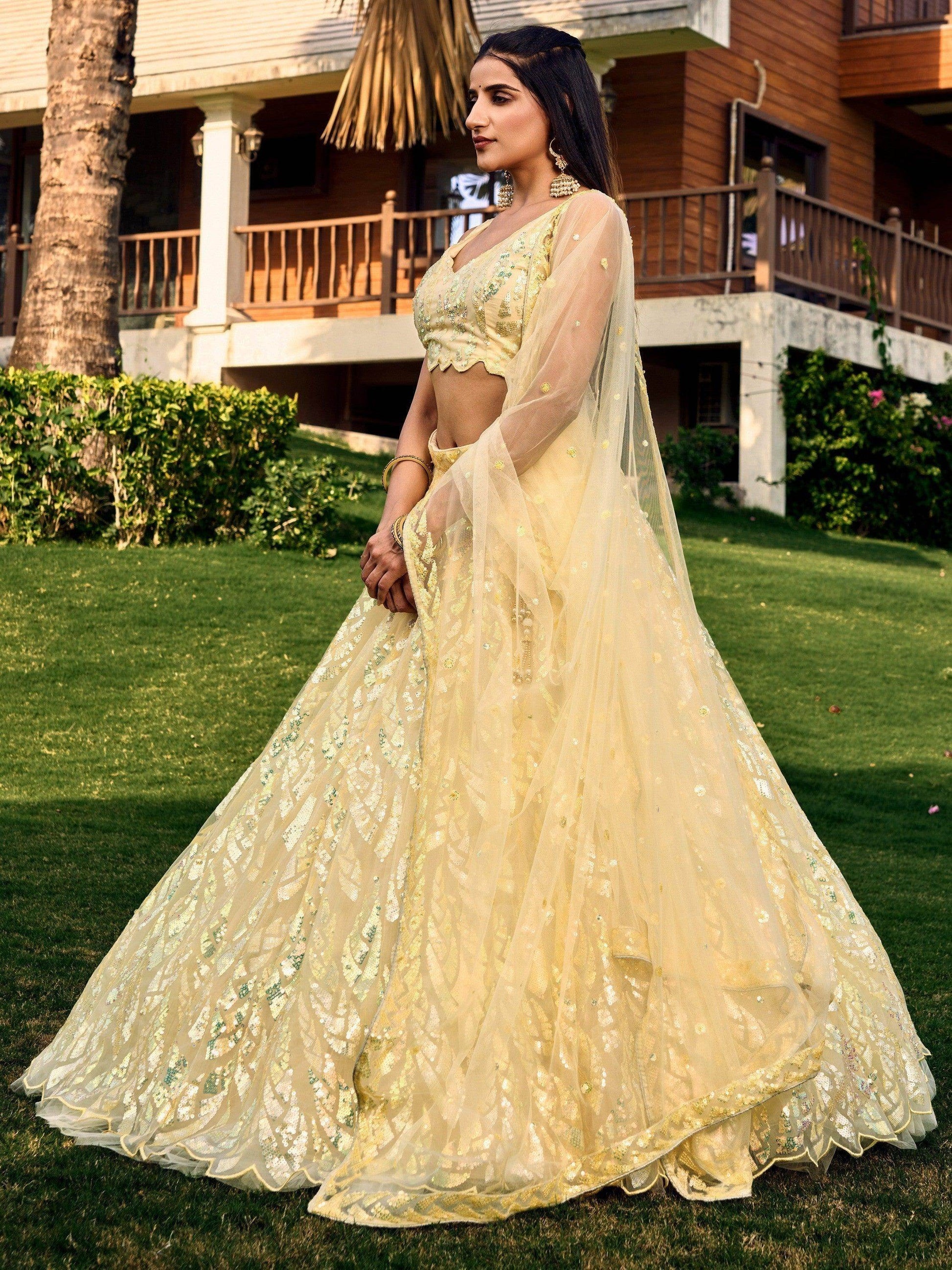 Excellent Yellow Sequins Net Haldi Wear Lehenga Choli With Dupatta - Zeel Clothing