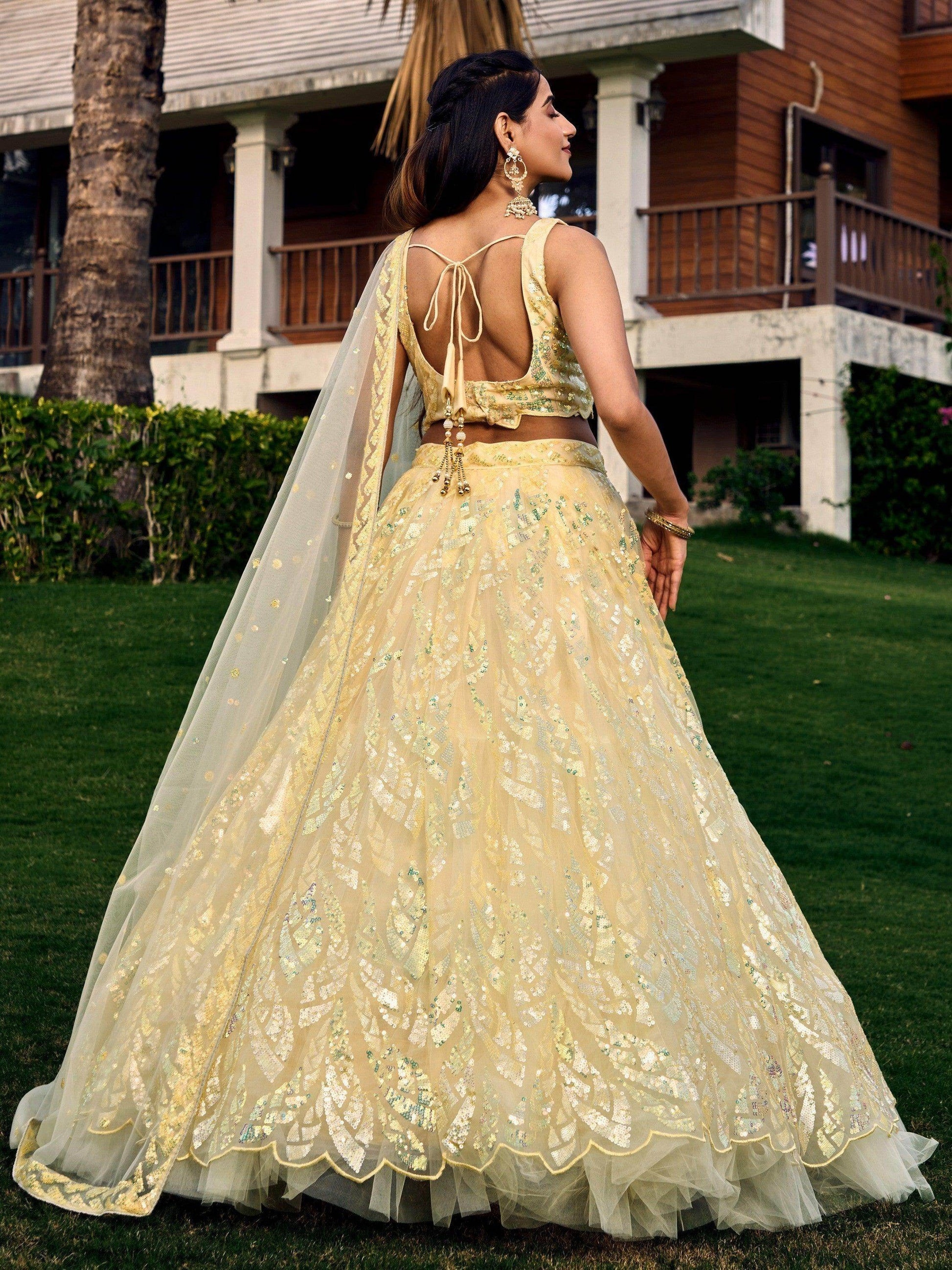 Excellent Yellow Sequins Net Haldi Wear Lehenga Choli With Dupatta - Zeel Clothing