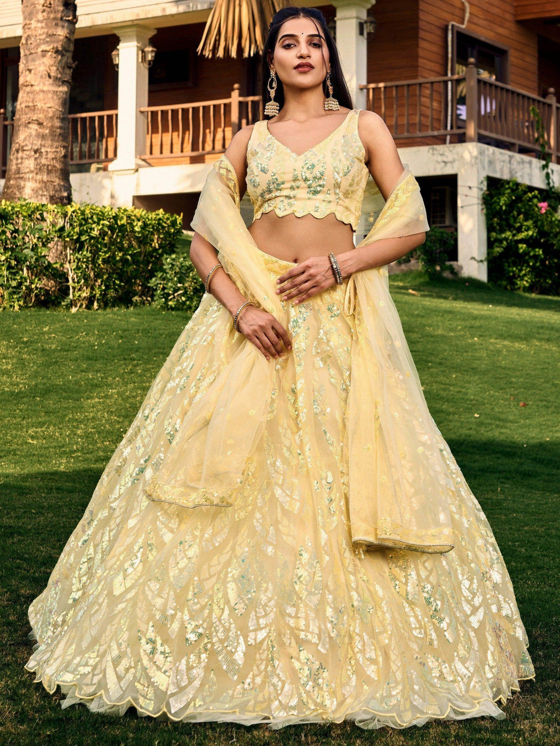 Excellent Yellow Sequins Net Haldi Wear Lehenga Choli With Dupatta - Zeel Clothing