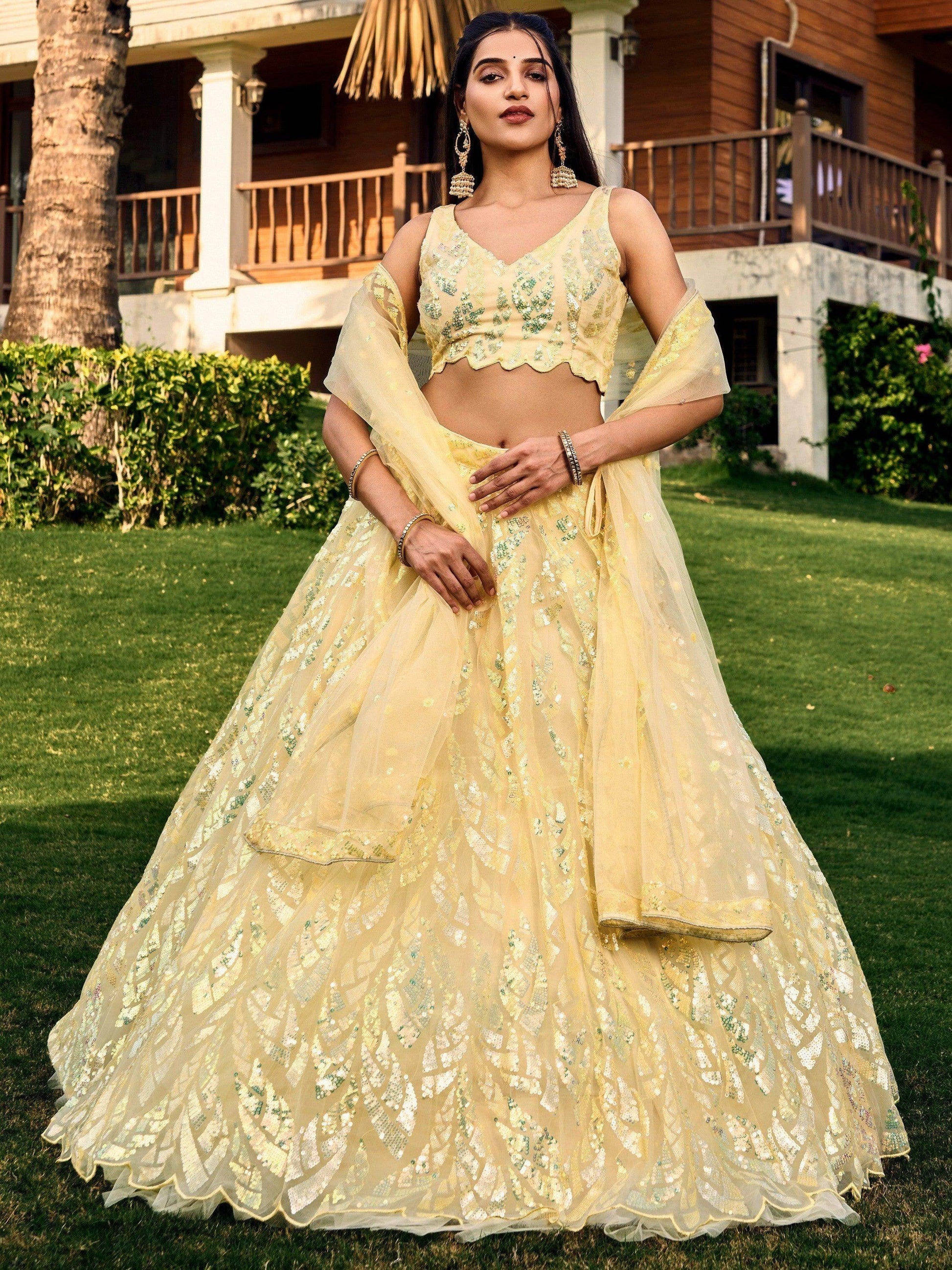 Excellent Yellow Sequins Net Haldi Wear Lehenga Choli With Dupatta - Zeel Clothing