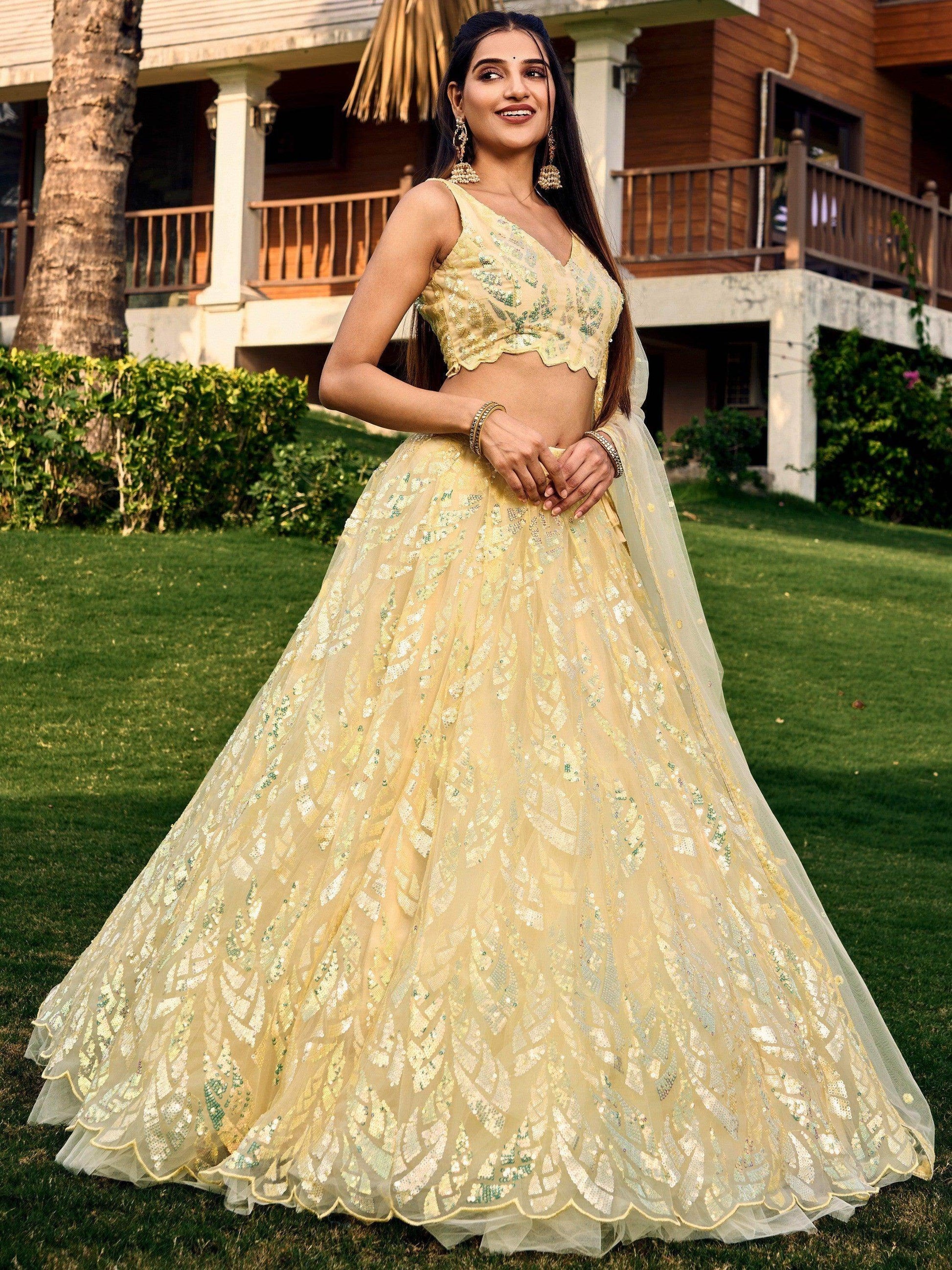 Excellent Yellow Sequins Net Haldi Wear Lehenga Choli With Dupatta - Zeel Clothing