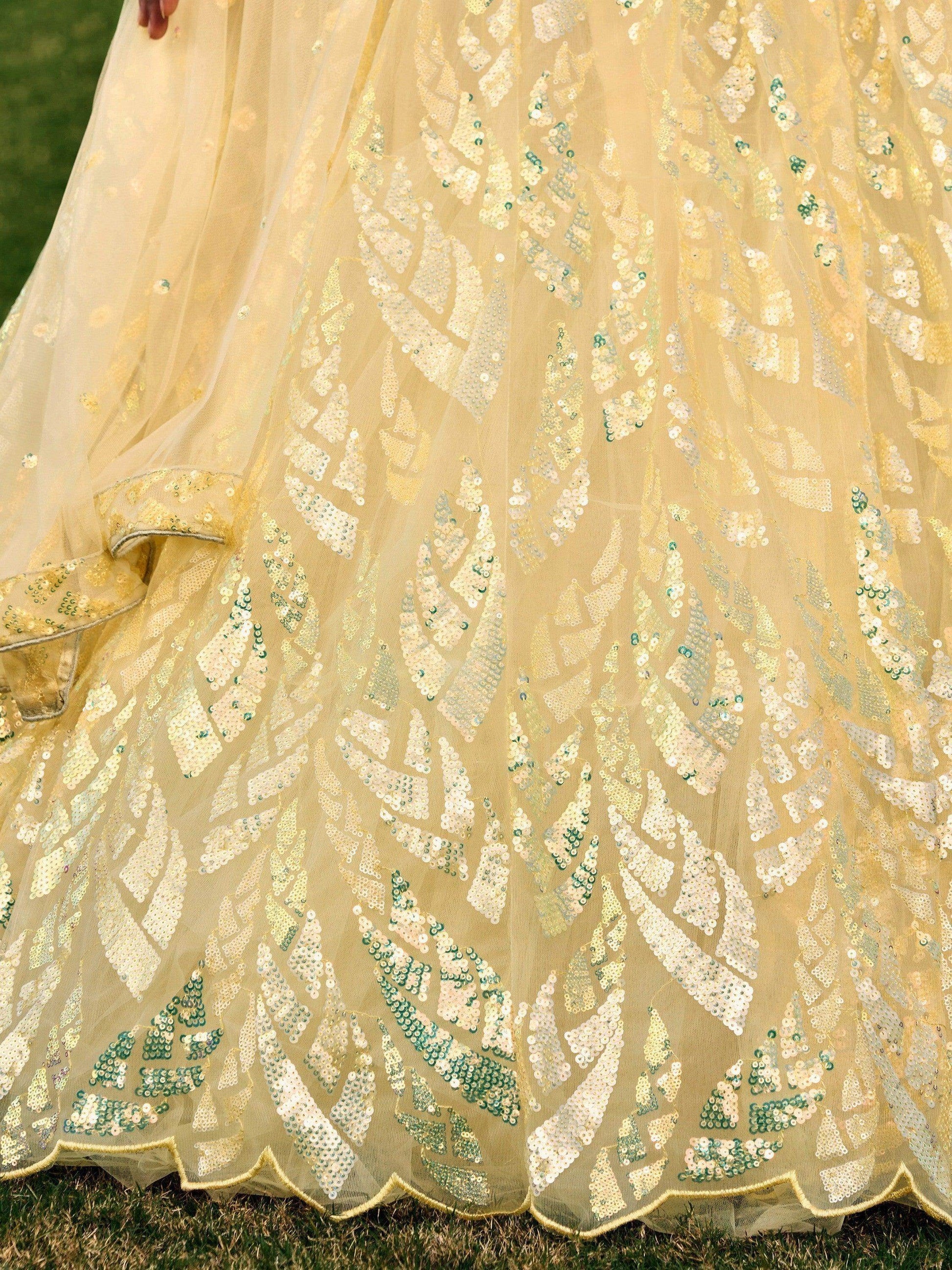 Excellent Yellow Sequins Net Haldi Wear Lehenga Choli With Dupatta - Zeel Clothing