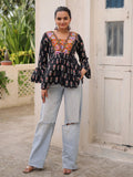 Exceptional Black Kutchi Patch Work Cotton Festive Special Peplum Top - Zeel Clothing