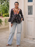 Exceptional Black Kutchi Patch Work Cotton Festive Special Peplum Top - Zeel Clothing