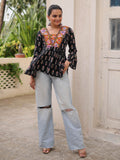 Exceptional Black Kutchi Patch Work Cotton Festive Special Peplum Top - Zeel Clothing