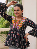 Exceptional Black Kutchi Patch Work Cotton Festive Special Peplum Top - Zeel Clothing