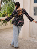 Exceptional Black Kutchi Patch Work Cotton Festive Special Peplum Top - Zeel Clothing