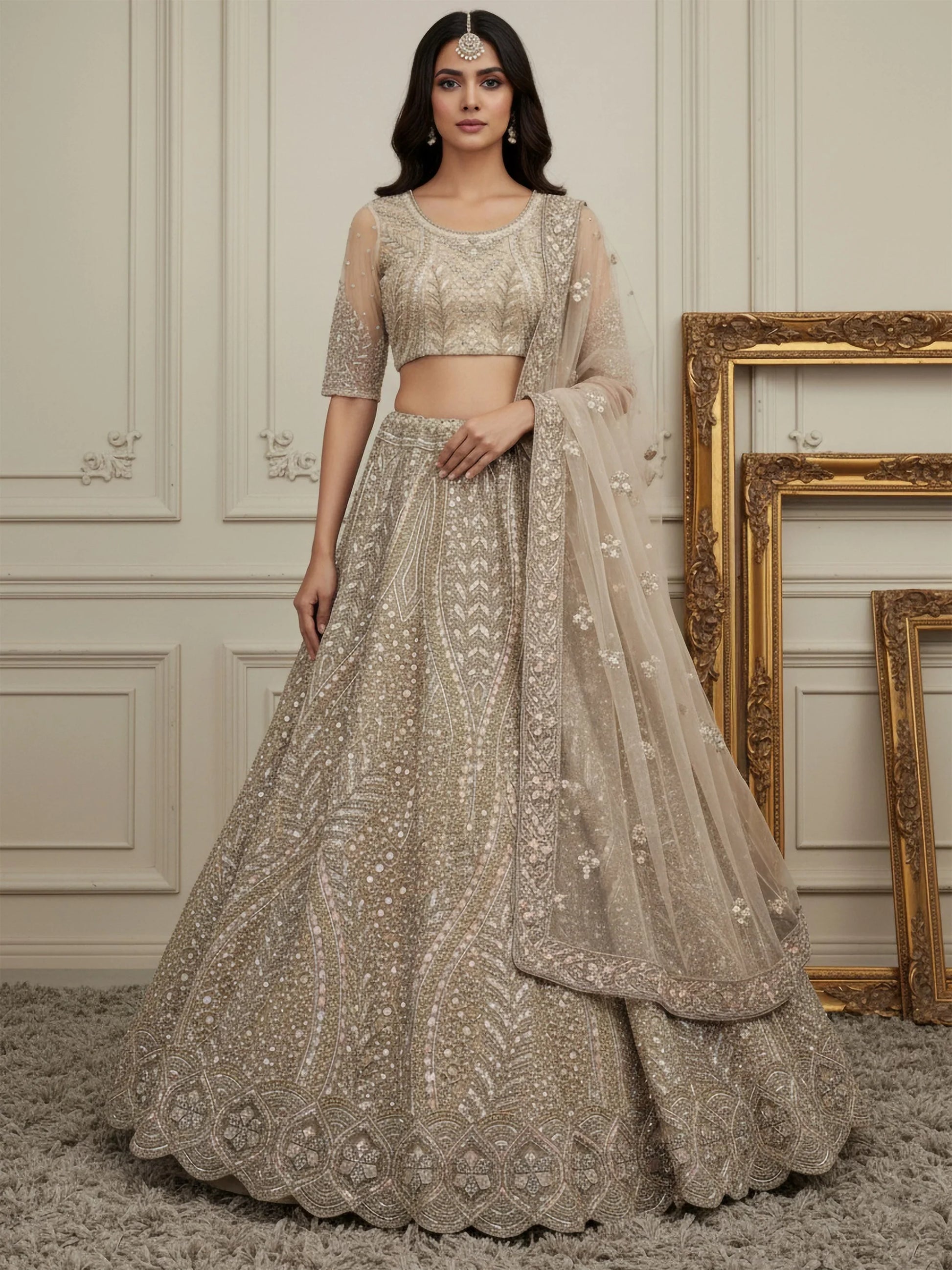 Exceptional Golden Dori Work Net Sangeet Wear Lehenga Choli With Dupatta