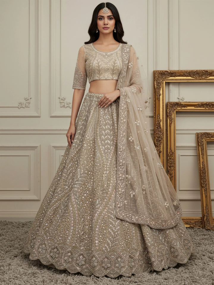 Exceptional Golden Dori Work Net Sangeet Wear Lehenga Choli With Dupatta