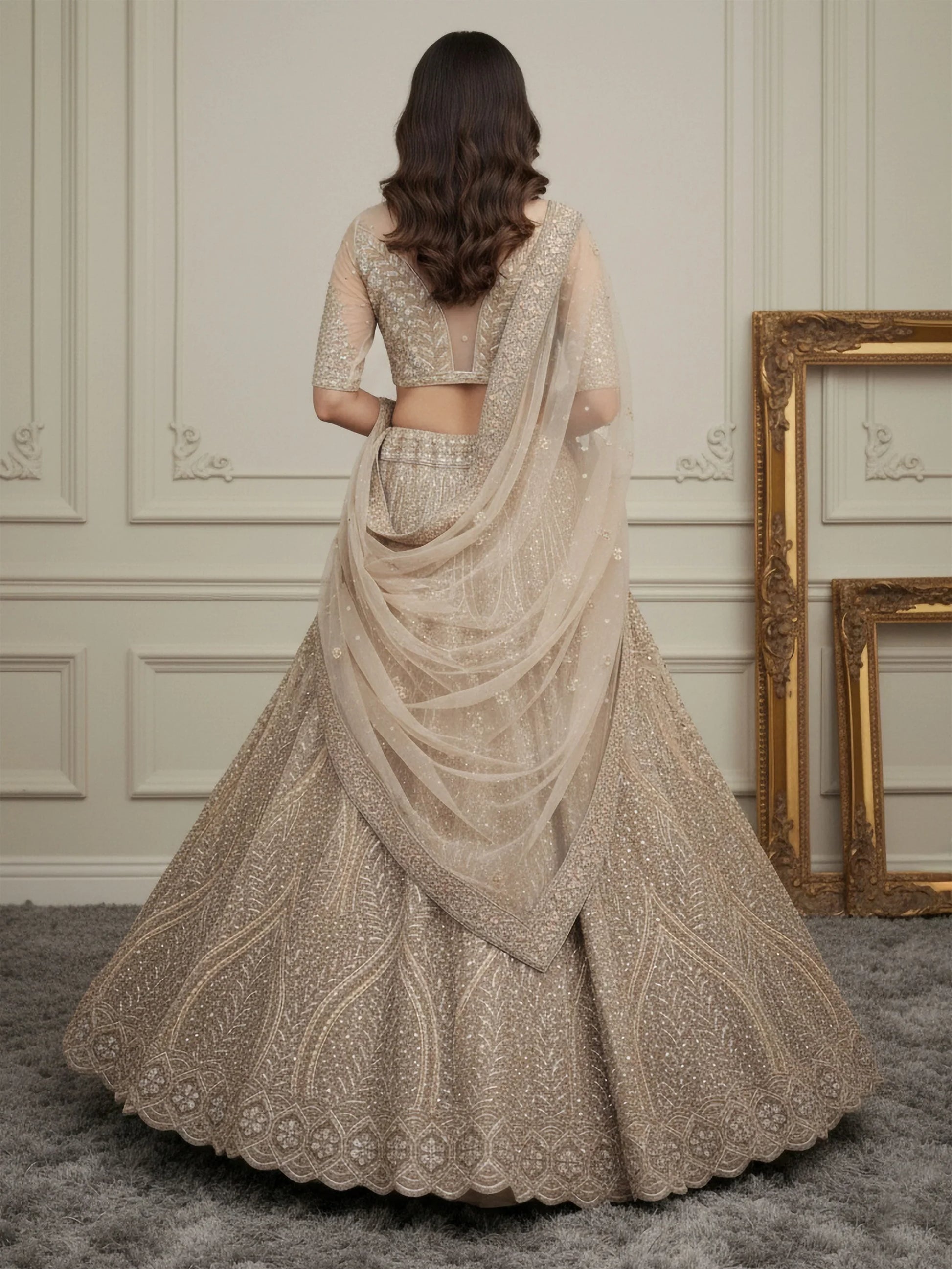 Exceptional Golden Dori Work Net Sangeet Wear Lehenga Choli With Dupatta